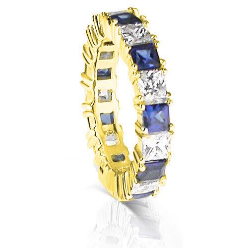 4.70 CT Princess Cut Blue Sapphires & Diamonds - Eternity Ring