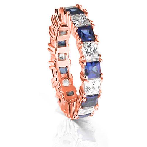 4.70 CT Princess Cut Blue Sapphires & Diamonds - Eternity Ring