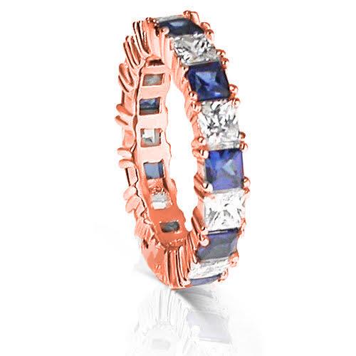 4.70 CT Princess Cut Blue Sapphires &amp; Diamonds - Eternity Ring - Primestyle.com