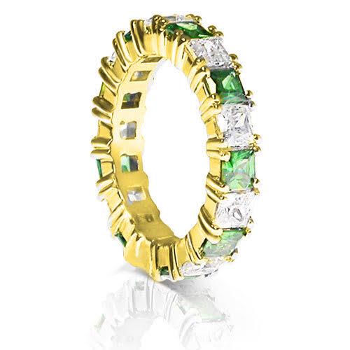 4.70 CT Princess Cut Green Emeralds & Diamonds - Eternity Ring - Primestyle.com