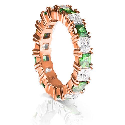 4.70 CT Princess Cut Green Emeralds & Diamonds - Eternity Ring - Primestyle.com