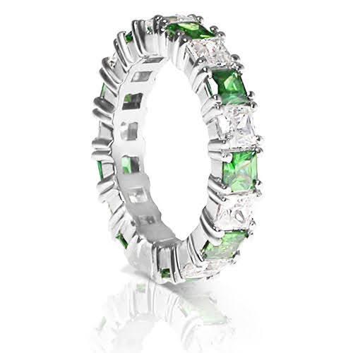 4.70 CT Princess Cut Green Emeralds & Diamonds - Eternity Ring - Primestyle.com