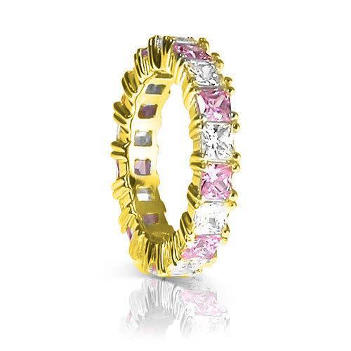 4.70 CT Princess Cut Pink Sapphires & Diamonds - Eternity Ring - Primestyle.com