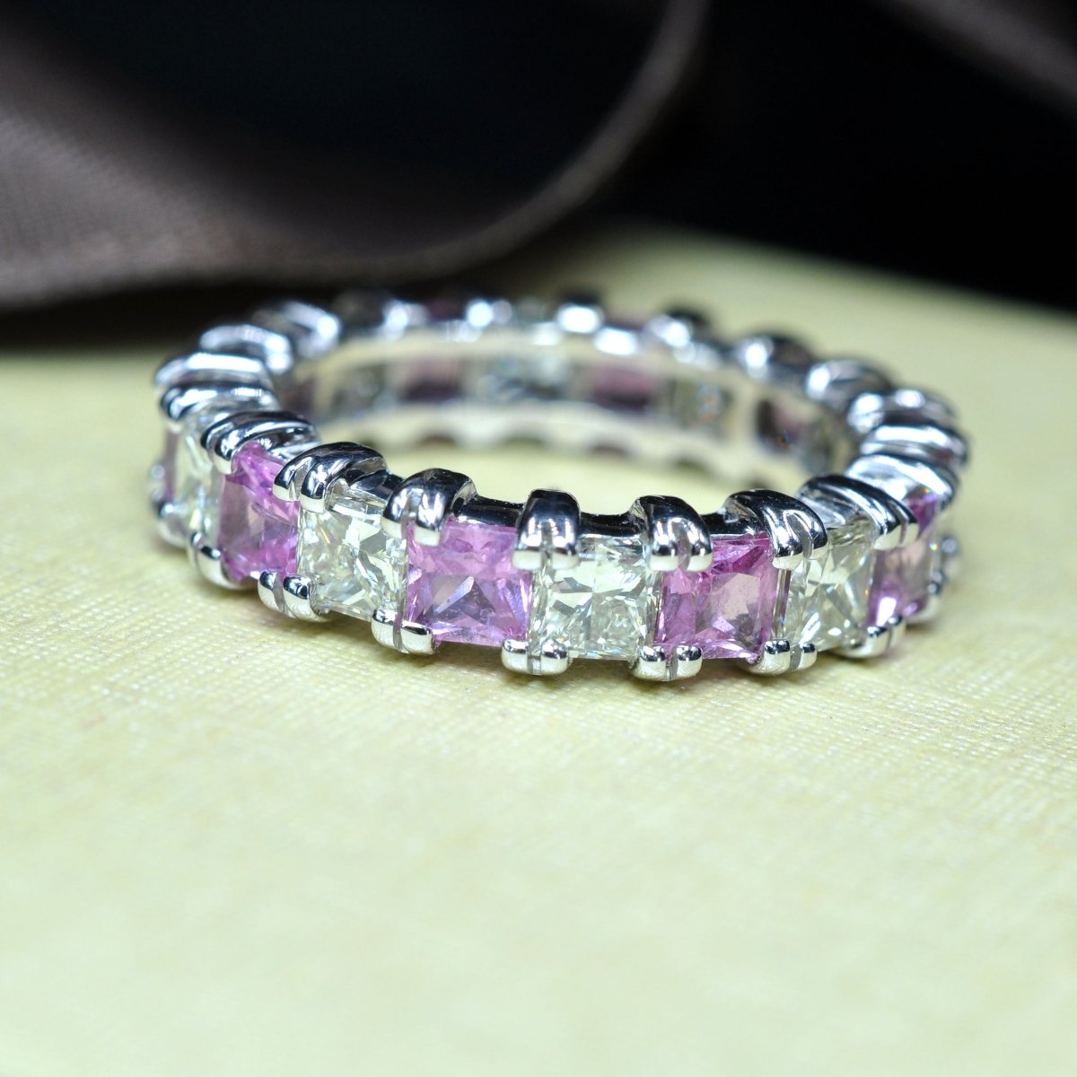 4.70 CT Princess Cut Pink Sapphires &amp; Diamonds - Eternity Ring - Primestyle.com