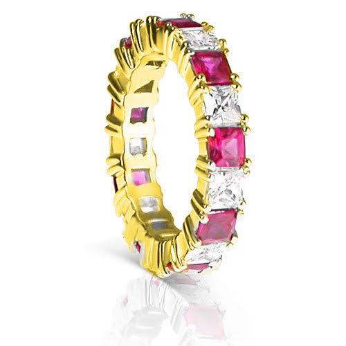 4.70 CT Princess Cut Rubies & Diamonds - Eternity Ring - Primestyle.com