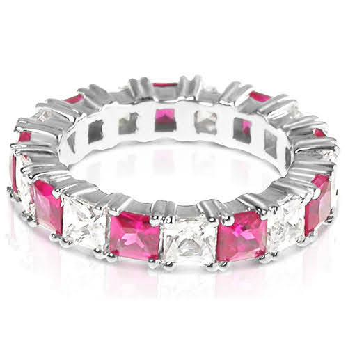4.70 CT Princess Cut Rubies & Diamonds - Eternity Ring