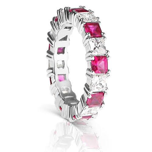 4.70 CT Princess Cut Rubies & Diamonds - Eternity Ring - Primestyle.com