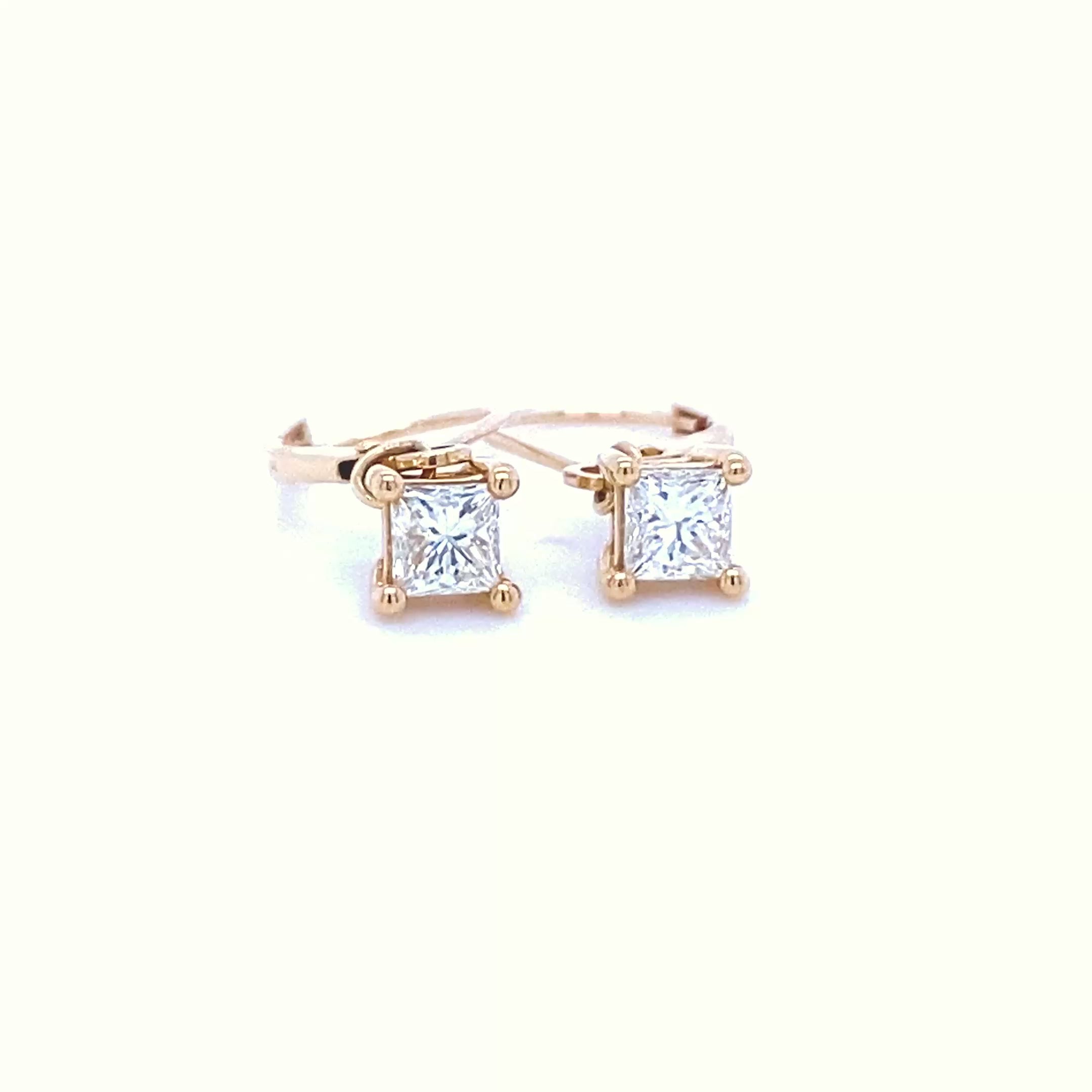 Beautiful 0.80 CT Princess Cut Diamond Stud Earrings in 14KT Yellow Gold - Stud Earrings
