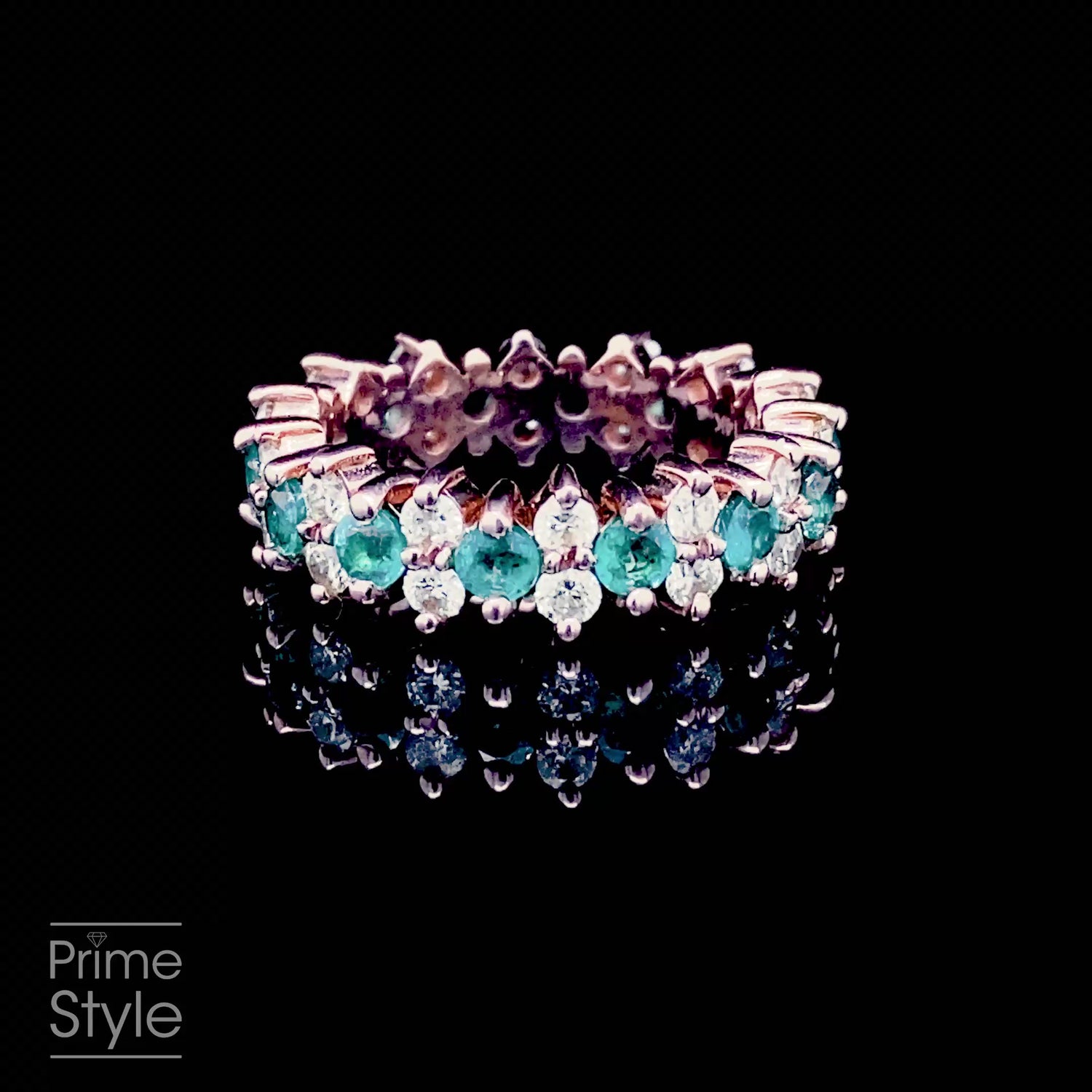 Prestige 4.00 CT Round Cut Diamond and Green Emerald Eternity Ring in 14KT Rose Gold