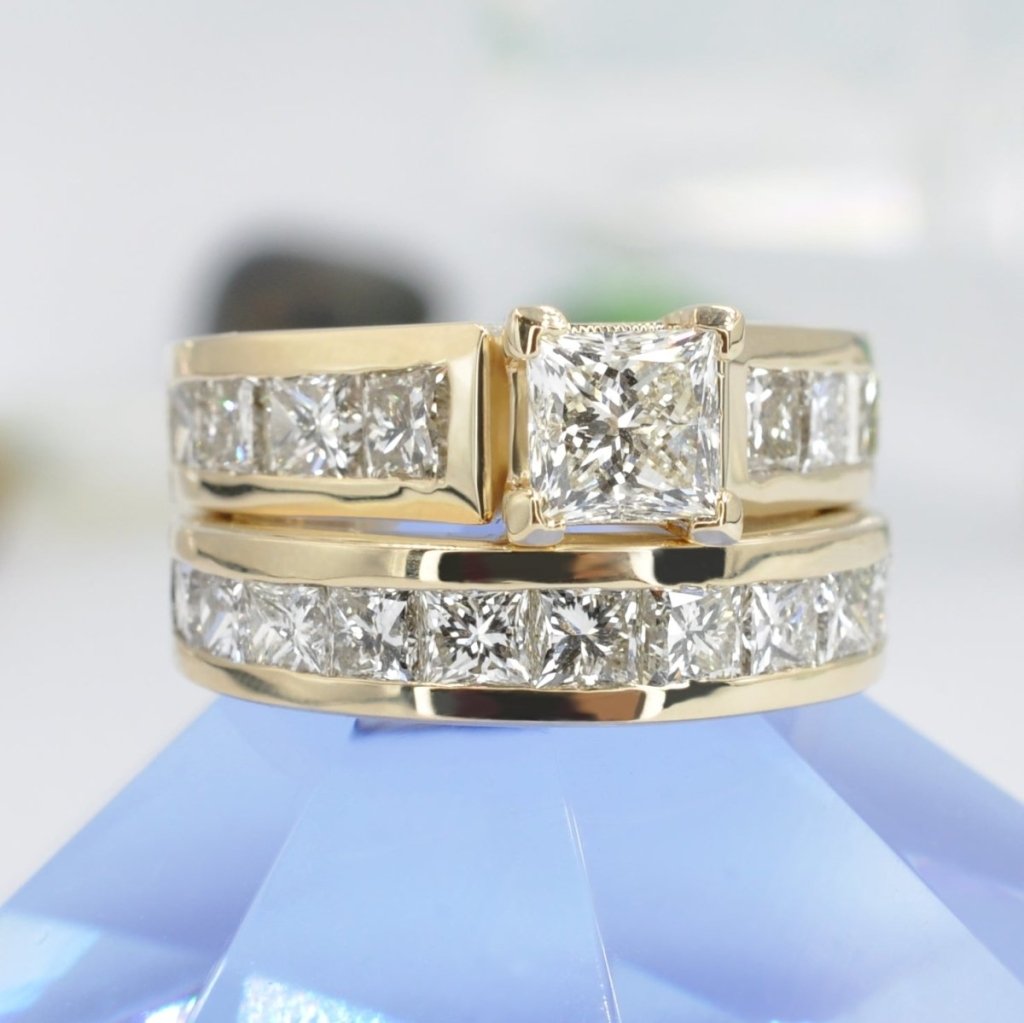 5.25 - 6.40 CT Princess Cut Natural Diamonds - Bridal Set - Primestyle.com