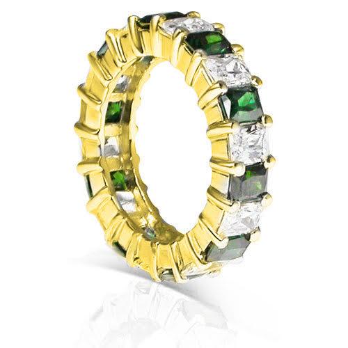 5.30 CT Emerald Cut Green Emeralds &amp; Diamonds - Eternity Ring - Primestyle.com