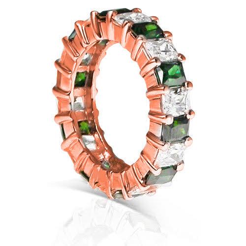 5.30 CT Emerald Cut Green Emeralds & Diamonds - Eternity Ring - Primestyle.com