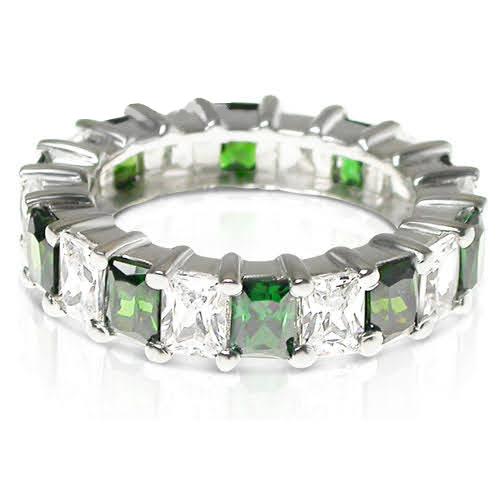 5.30 CT Emerald Cut Green Emeralds & Diamonds - Eternity Ring - Primestyle.com