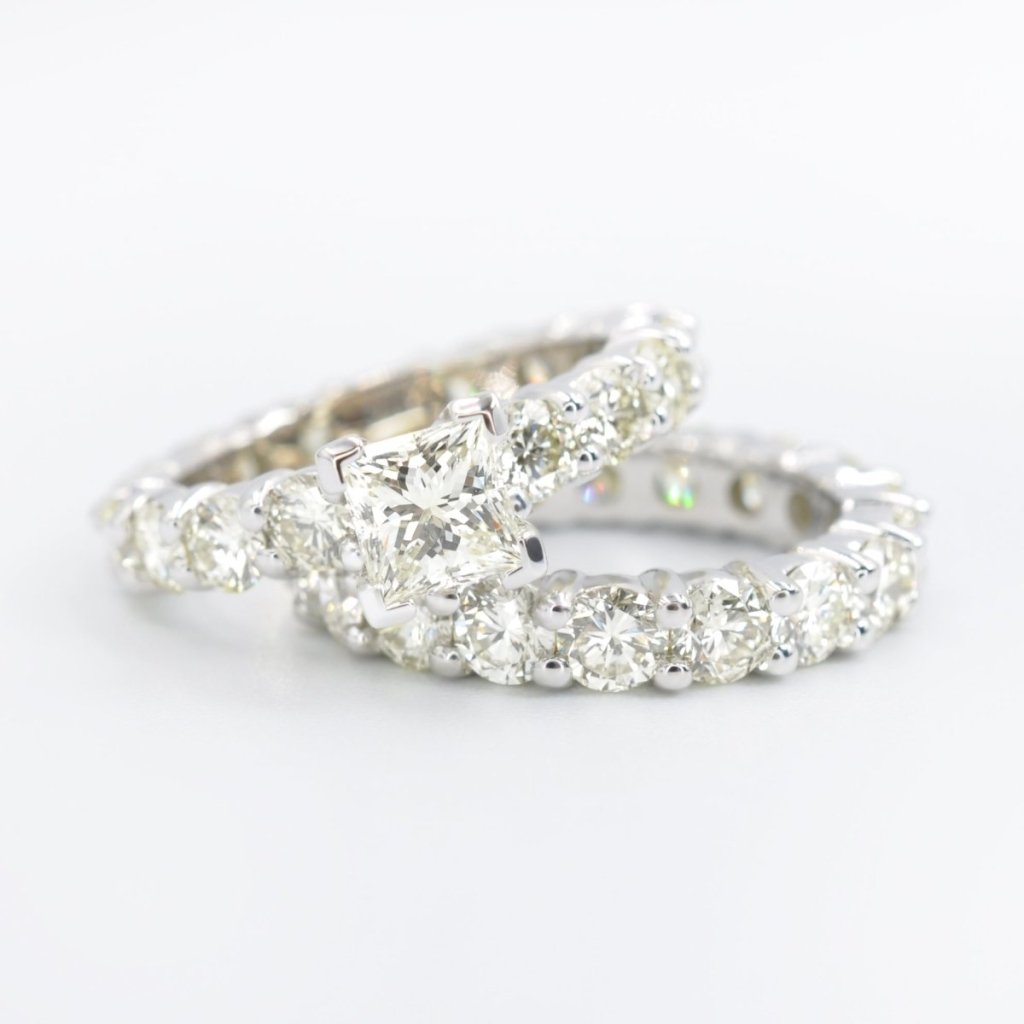 5.65 - 6.80 CT Princess & Round Cut Natural Diamonds - Bridal Set - Primestyle.com