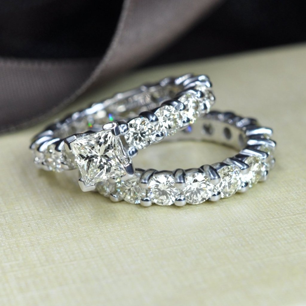 6.55 CT Princess & Round Cut Natural Diamonds - Bridal Set