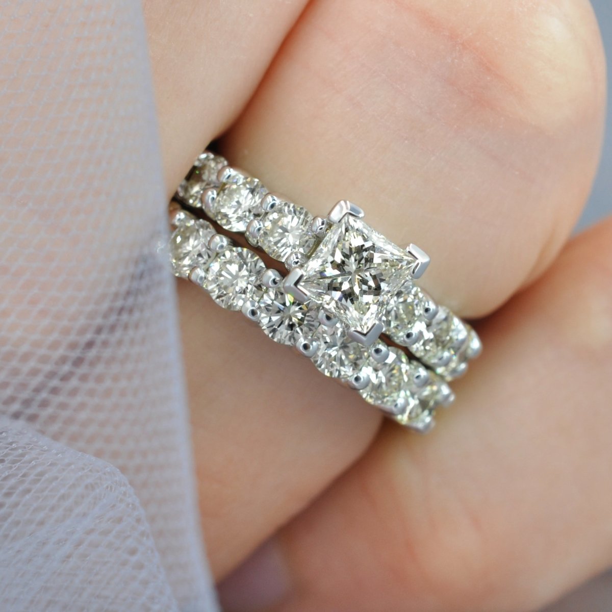 5.65-6.80 CT Round &amp; Princess Cut Diamonds - Bridal Set - Primestyle.com