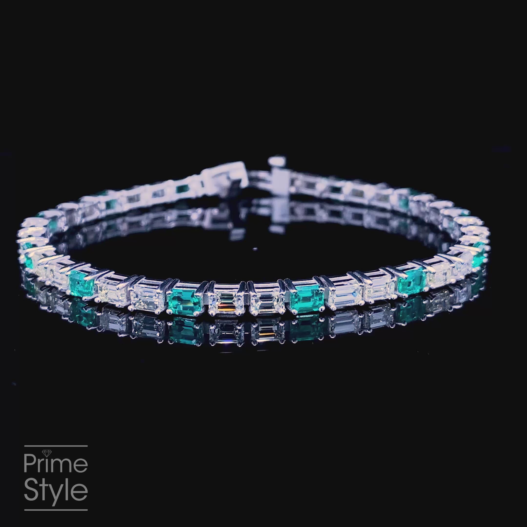 Luxurious 7.50CT Emerald Cut Diamond and Green Emerald Tennis Bracelet in 14KT White Gold