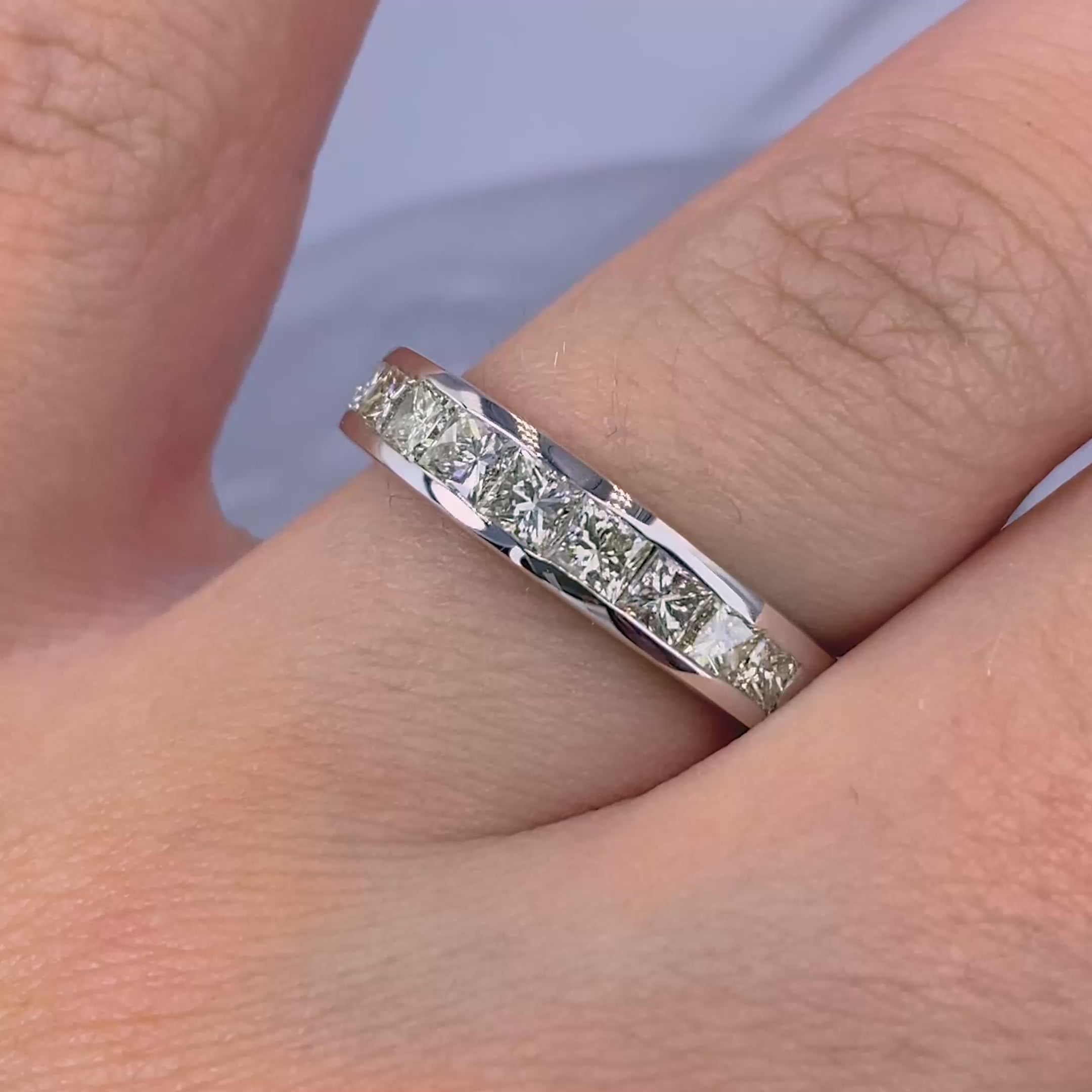Stylish 1.65 CT Princess Cut Diamond Wedding Band in 14KT White Gold