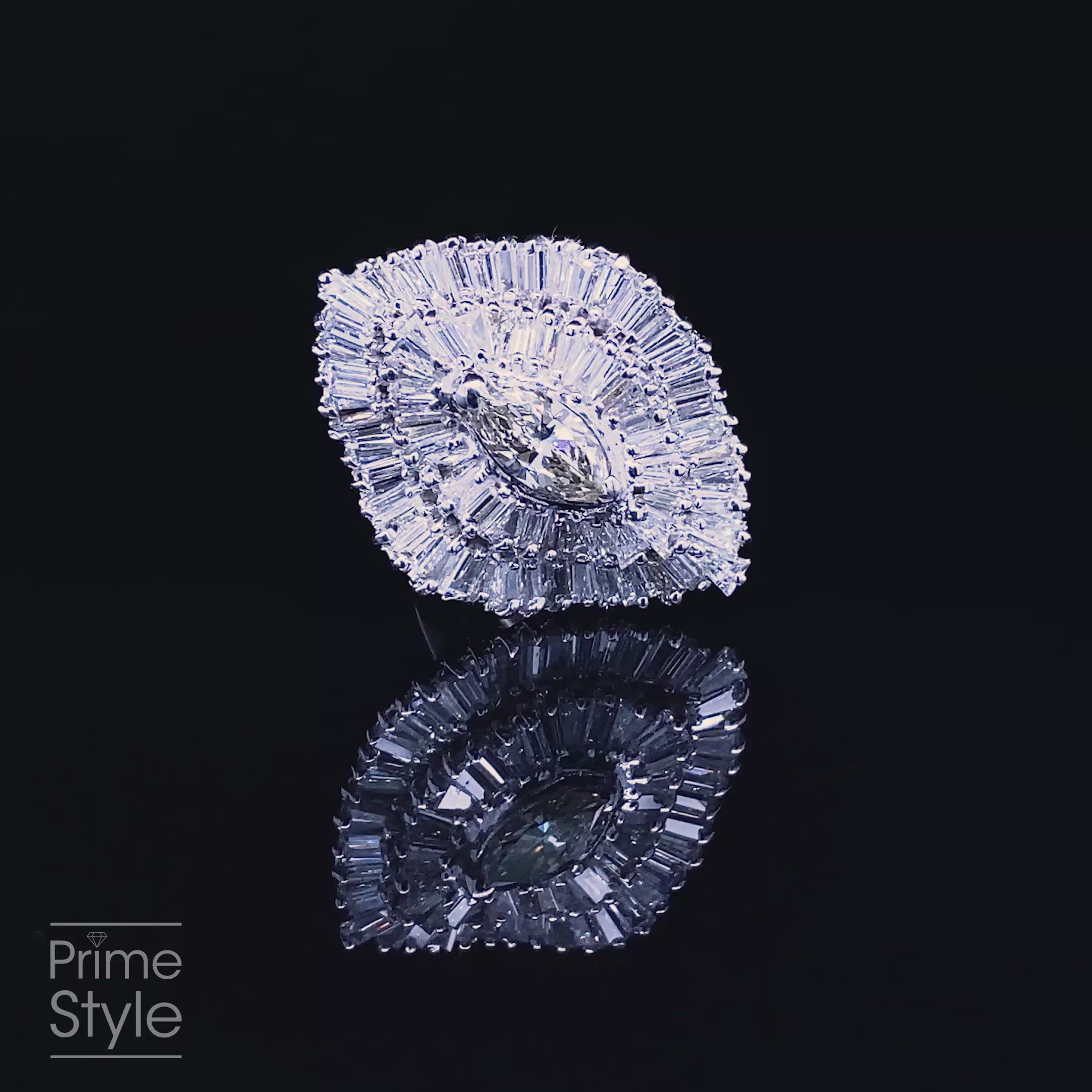 Certified 4.45CT Marquise and Baguette Cut Diamond Engagement Ring in 14KT White Gold