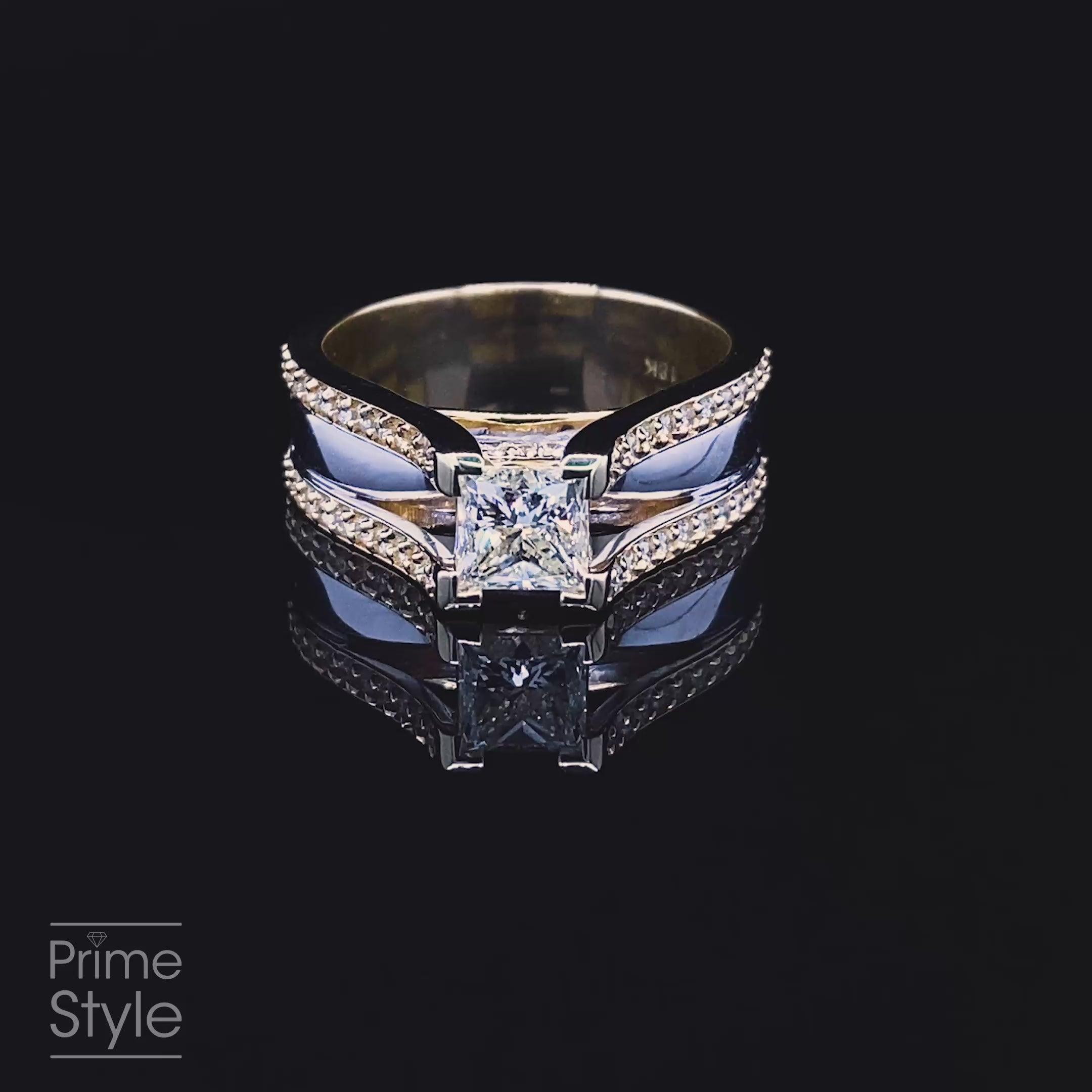 Certified 1.60CT Princess and Round Cut Diamond Engagement Ring in 18KT Two Tone Gold