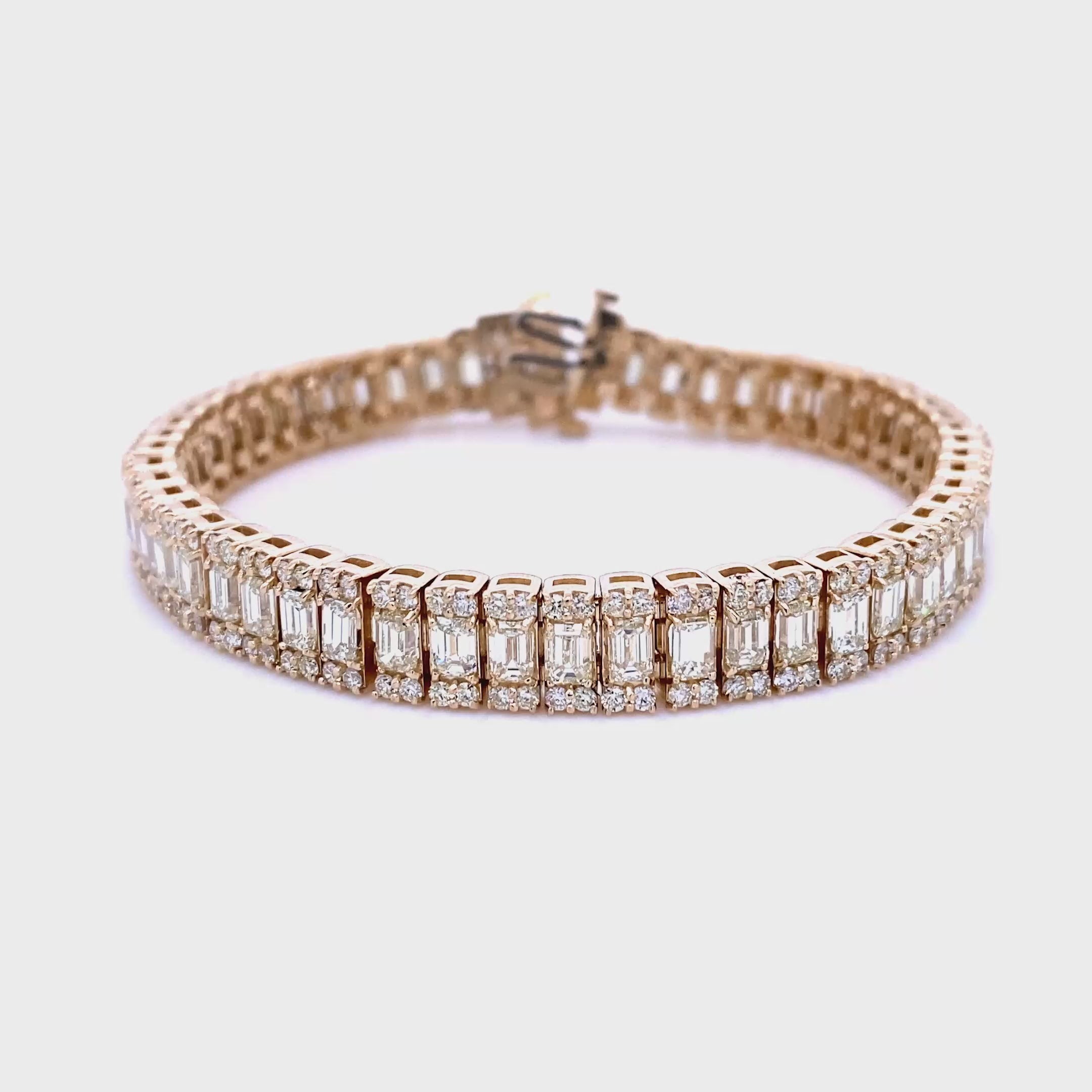 Extraordinary 14.00CT Emerald and Round Cut Diamond Tennis Bracelet in 14KT Yellow Gold
