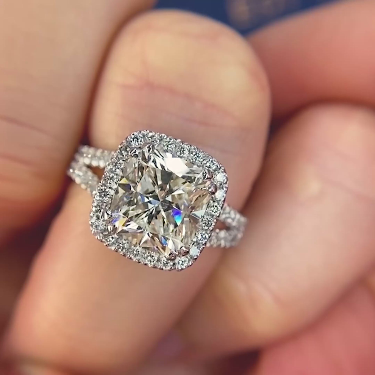 Elegant 3.86 CT Cushion and Round Cut Diamond Engagement Ring in Platinum