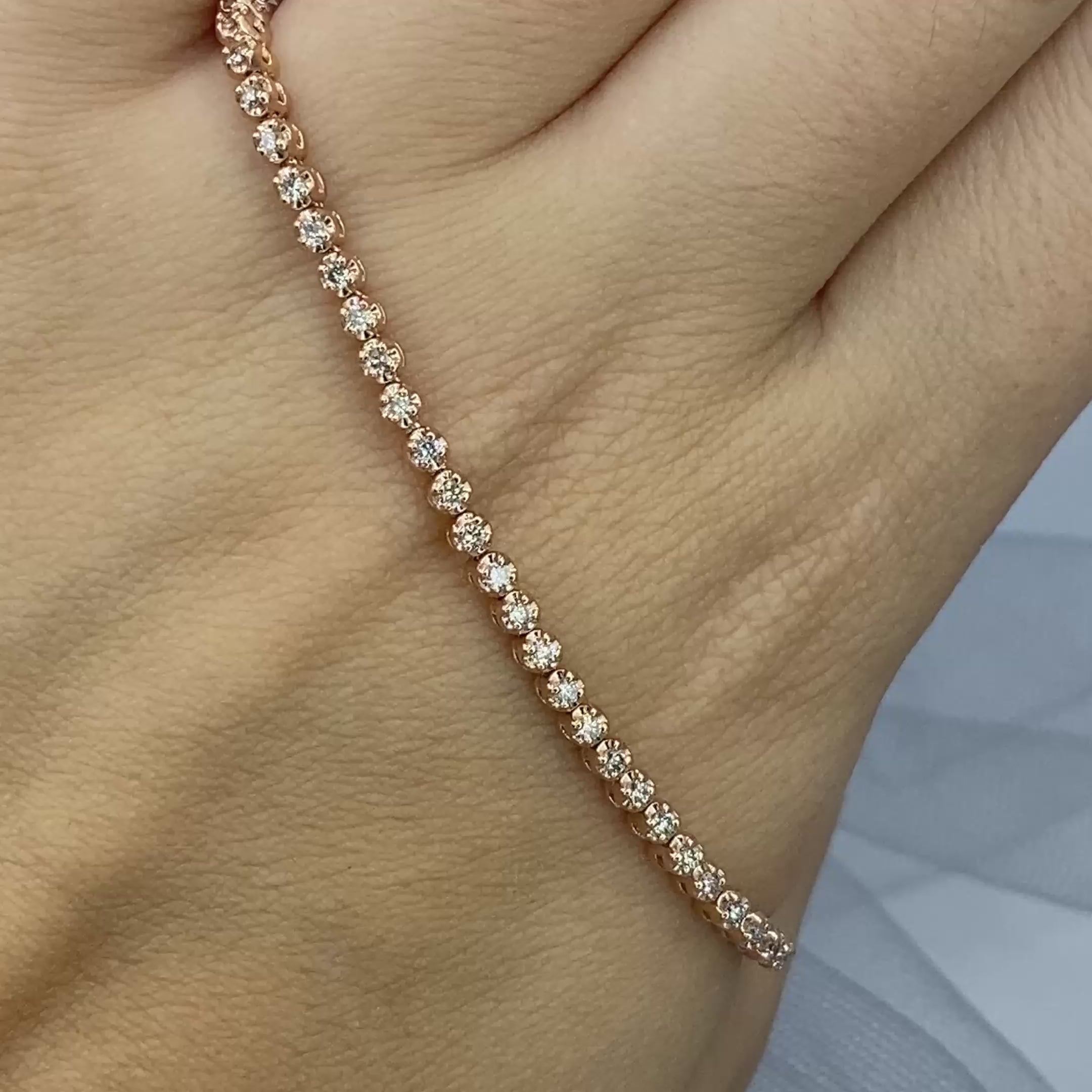 Radiant 1.00 CT Round Cut Diamond Tennis Bracelet in 14KT Rose Gold