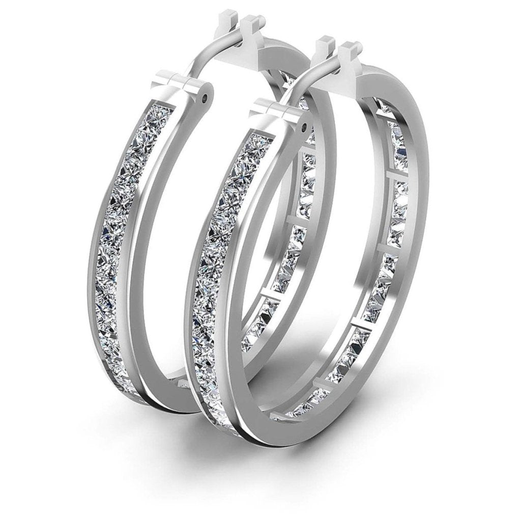 7.10 CT Princess Cut Natural Diamonds - Hoop & Drop Earrings