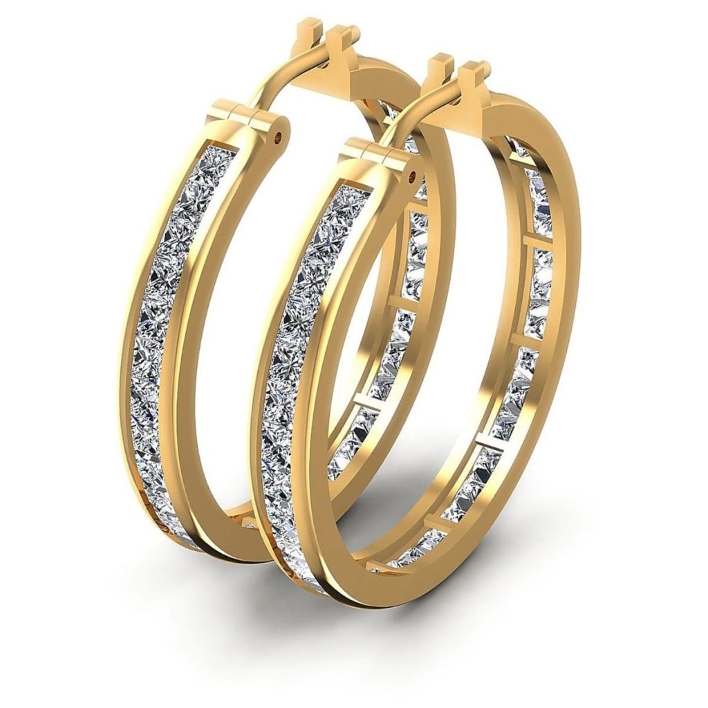 7.10 CT Princess Cut Natural Diamonds - Hoop & Drop Earrings - Primestyle.com