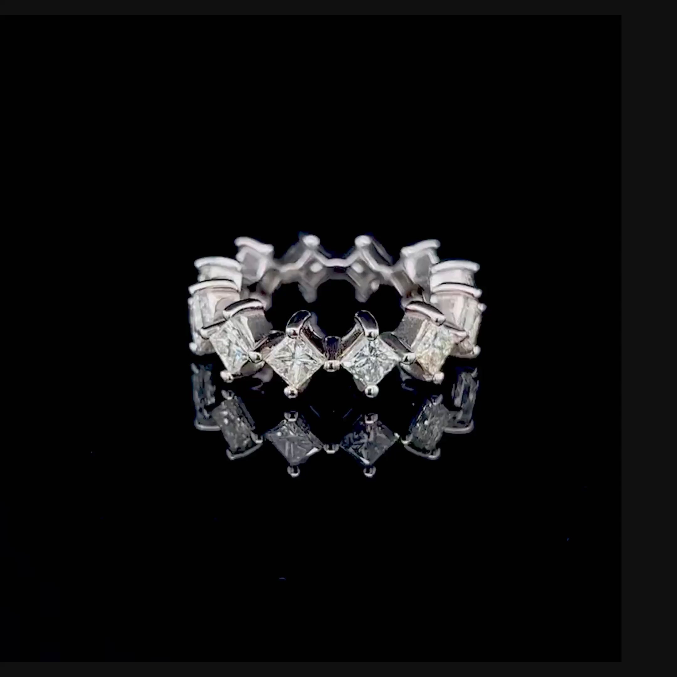Certified 4.20 CT Princess Cut Diamond Eternity Ring in 18 KT White Gold