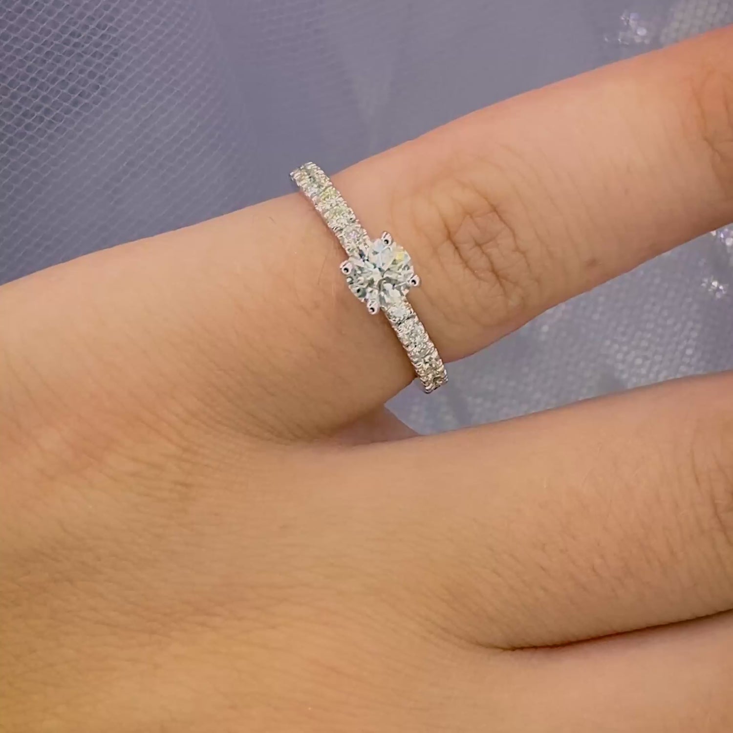 Modern 0.85 CT Round Cut Diamond Engagement Ring in 14KT White Gold