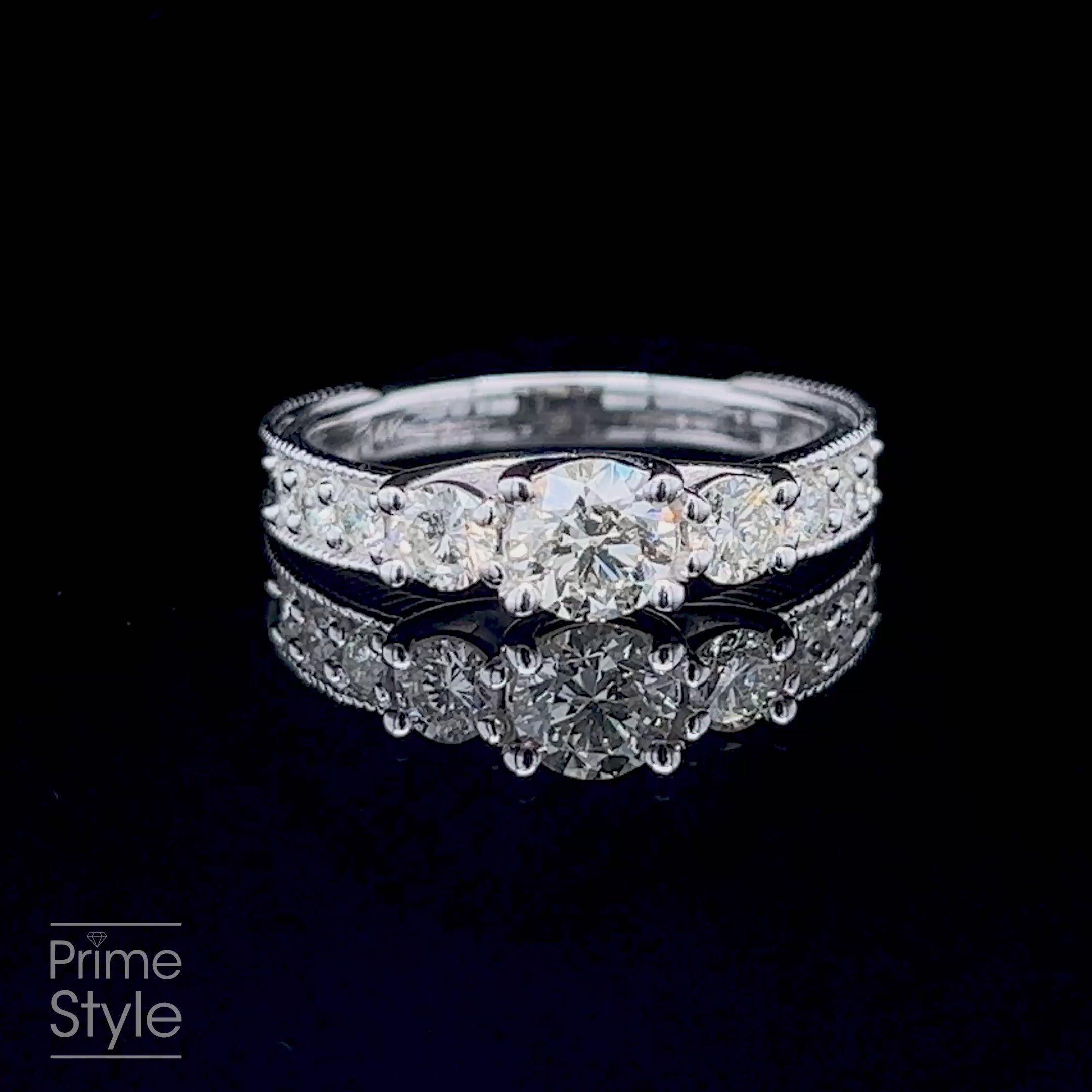 Certified 1.55 CT Round Cut Diamond Three Stone Ring in 14 KT White Gold
