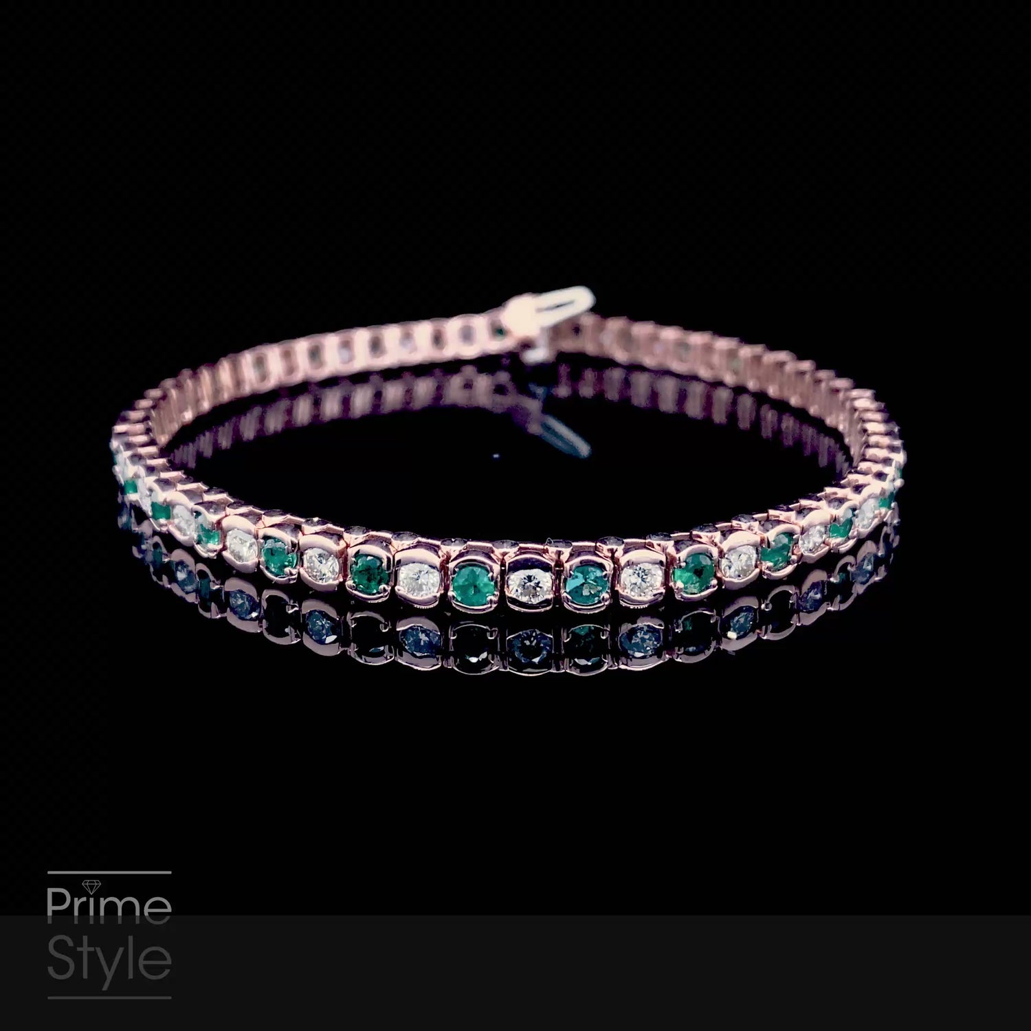 Special 6.00 CT Round Cut Diamond and Green Emerald Tennis Bracelet in 14KT Rose Gold