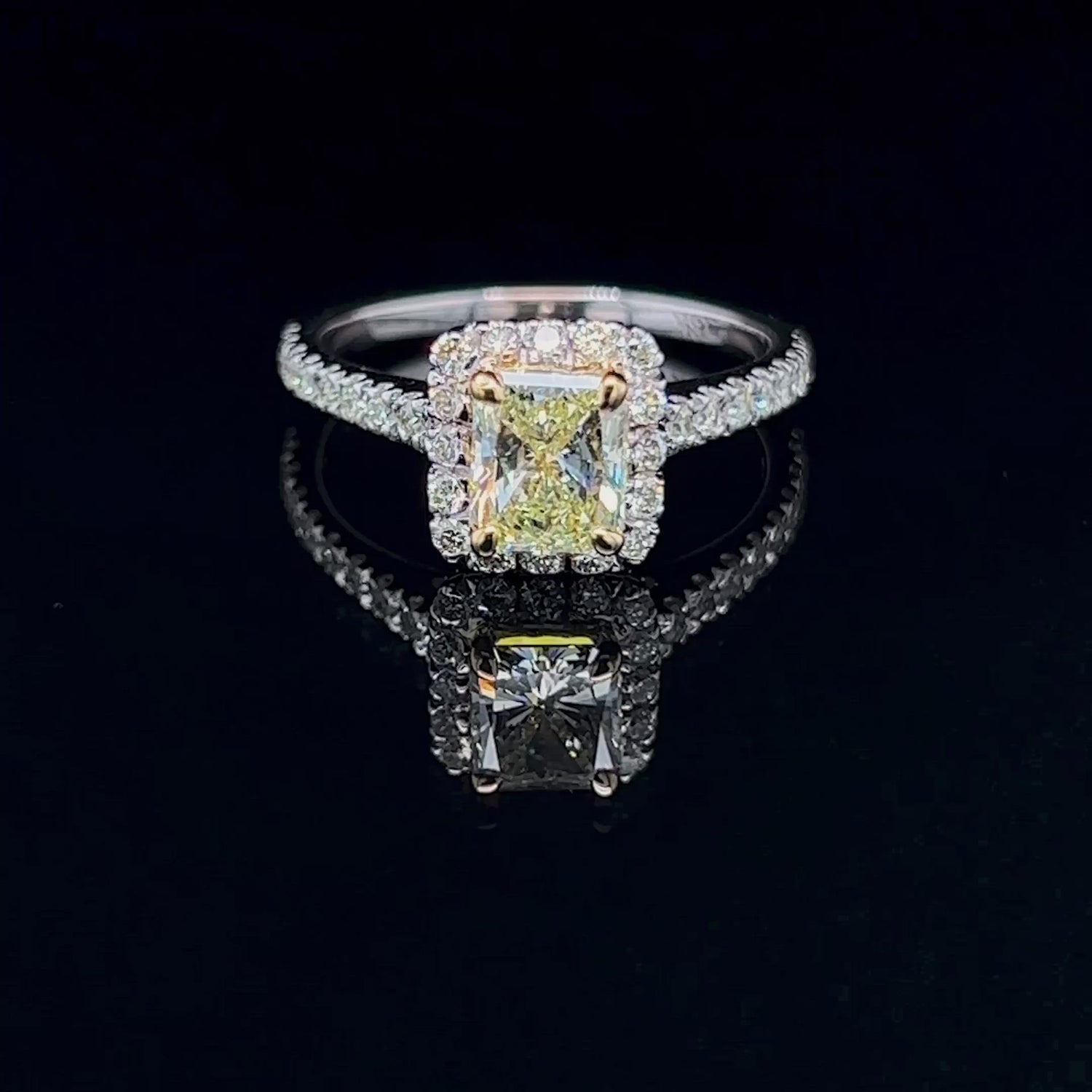 Classy 1.62CT Radiant and Round Cut Diamond Engagement Ring in 18KT Two Tone Gold