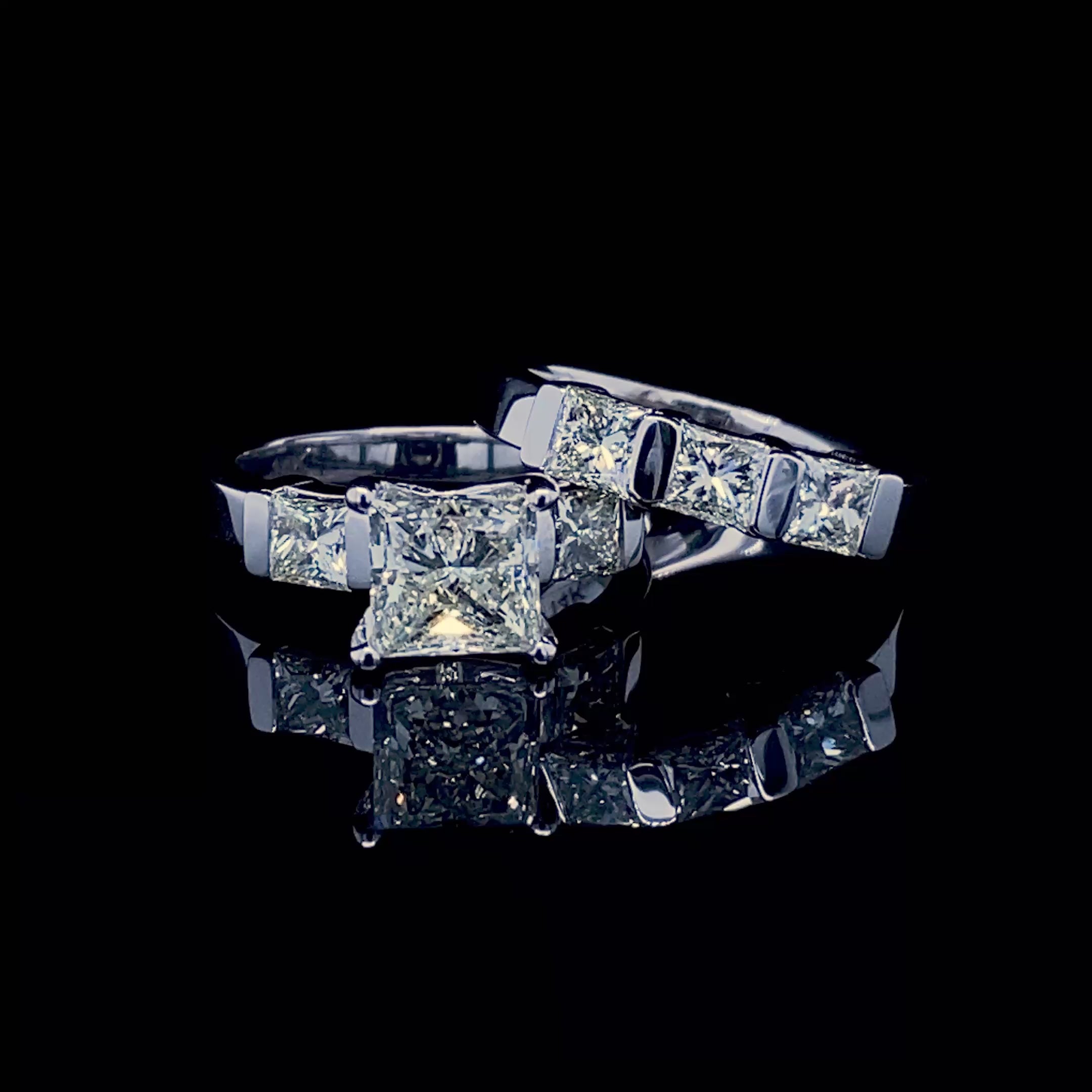 Special 3.05CT Princess Cut Diamond Bridal Set in 14KT White Gold
