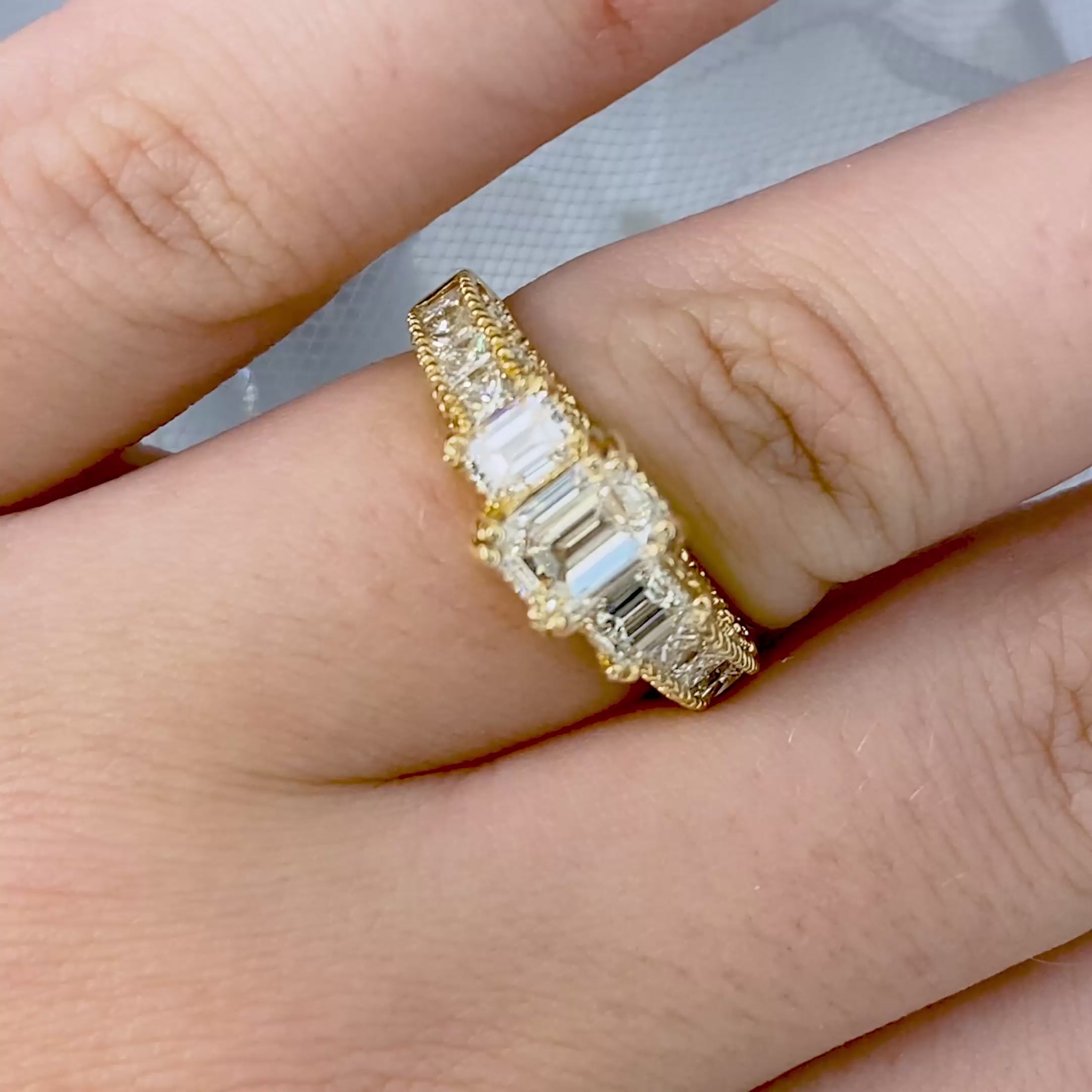 Prestige 2.60 CT Emerald, Princess, and Round Cut Diamond Engagement Ring in 18KT Yellow Gold