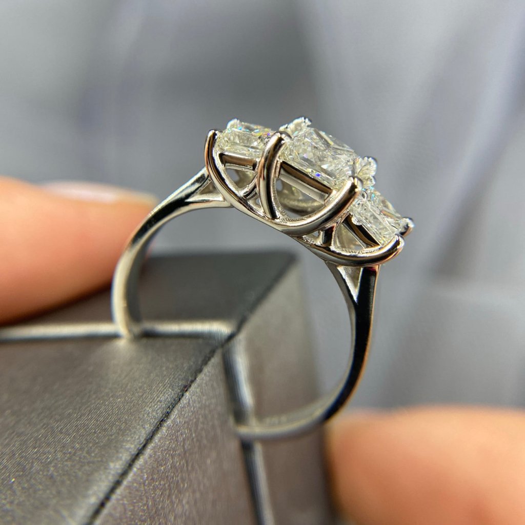 Alluring 1.50 CT Princess Cut Diamonds - Three Stone Ring in 14KT White Gold - Primestyle.com