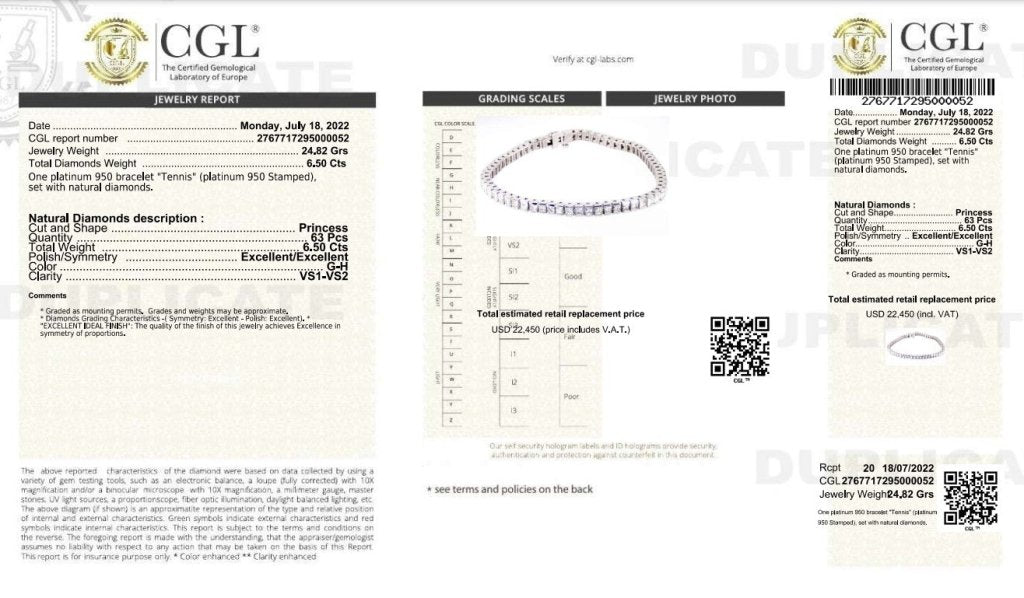 Certified 6.50CT Princess Cut Diamond Tennis Bracelet in Platinum - Primestyle.com