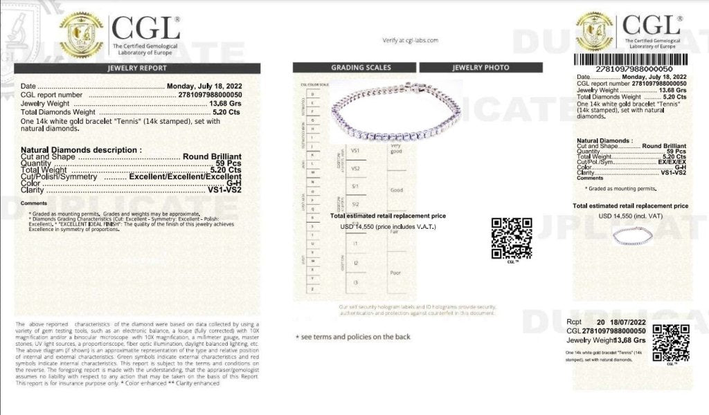Certified 5.20CT Princess Cut Diamond Tennis Bracelet in 14KT White Gold - Primestyle.com
