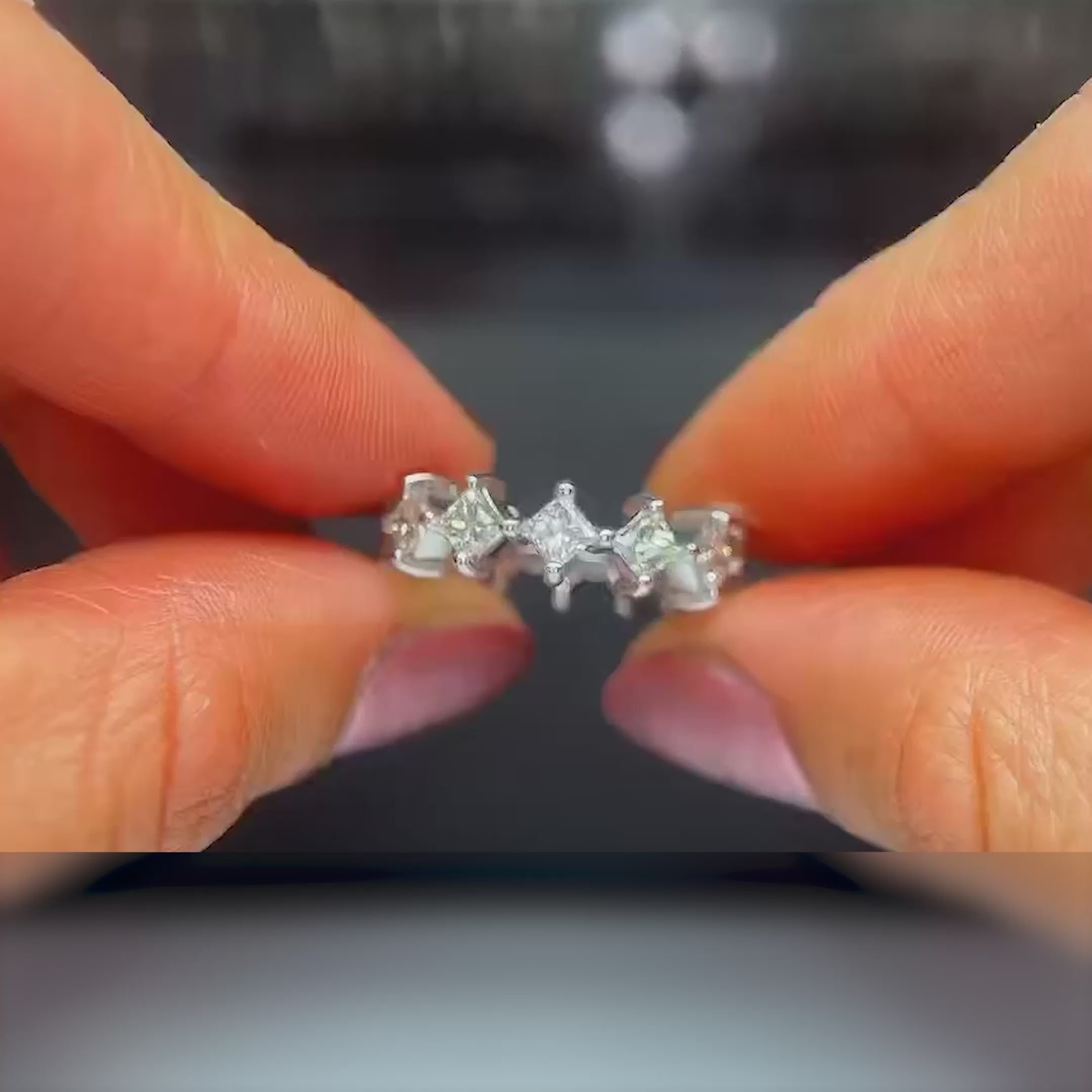 Certified 4.20 CT Princess Cut Diamond Eternity Ring in 18 KT White Gold
