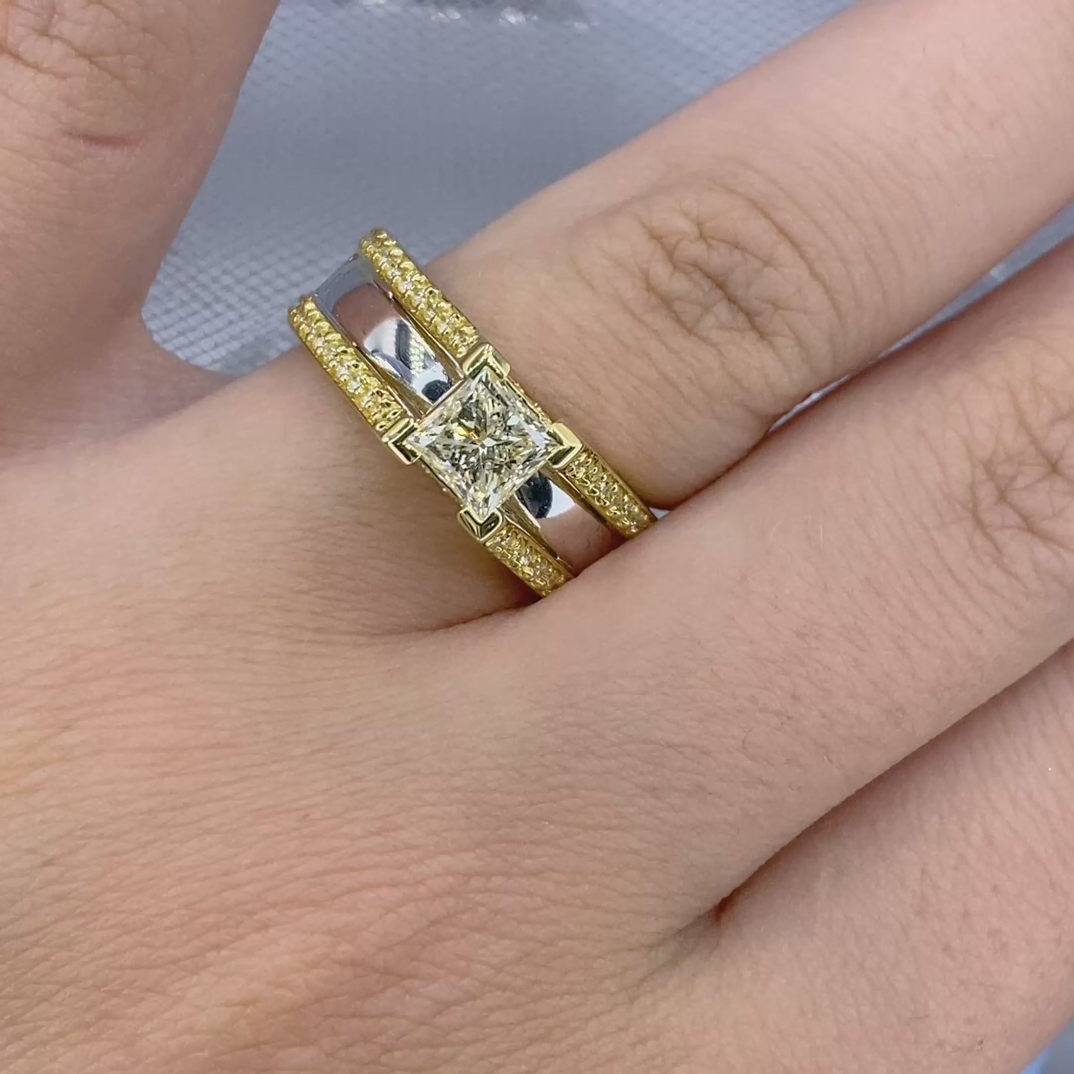 Certified 1.60CT Princess and Round Cut Diamond Engagement Ring in 18KT Two Tone Gold