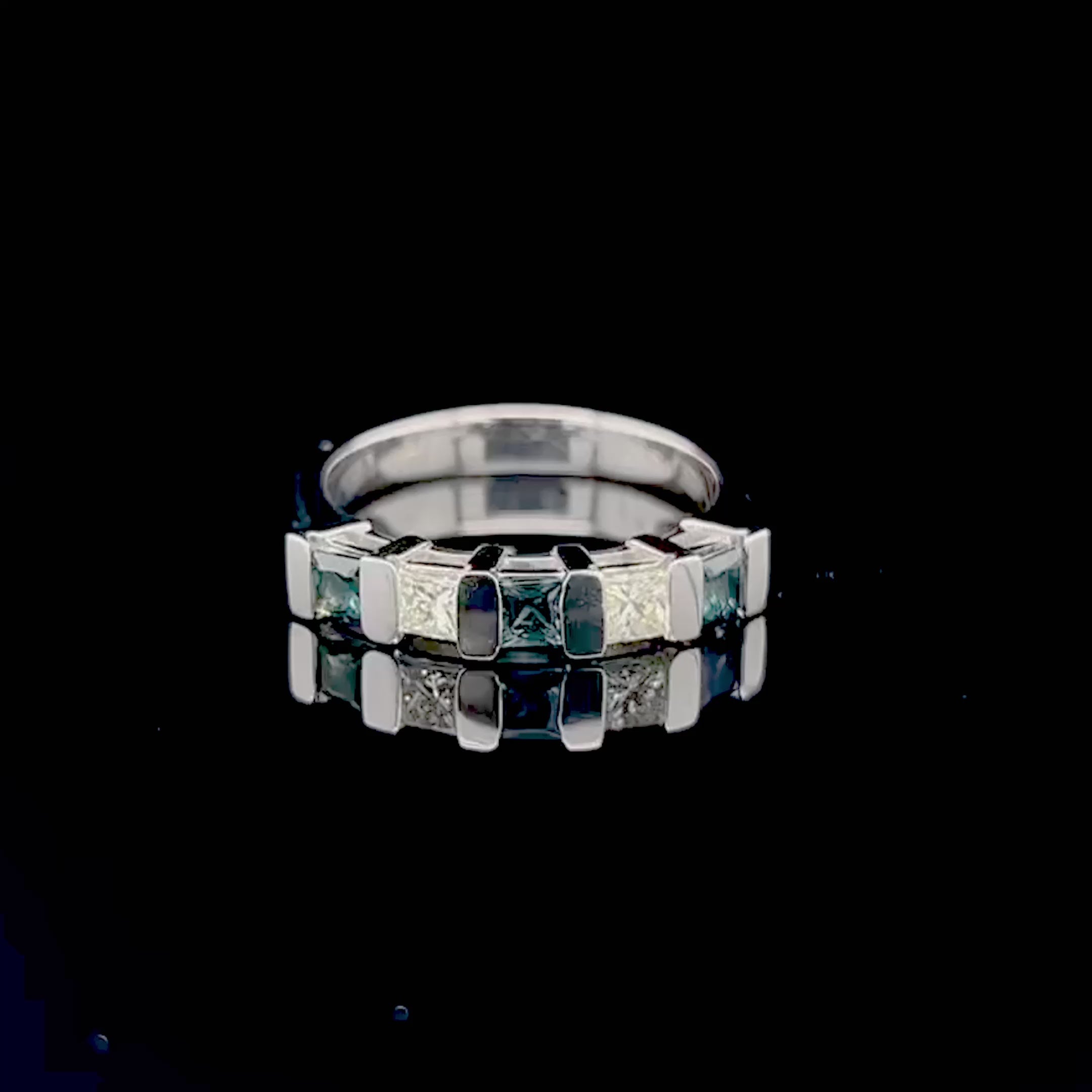 Superior 1.00 CT Princess Cut Blue Sapphire and Diamond Wedding Band in Platinum