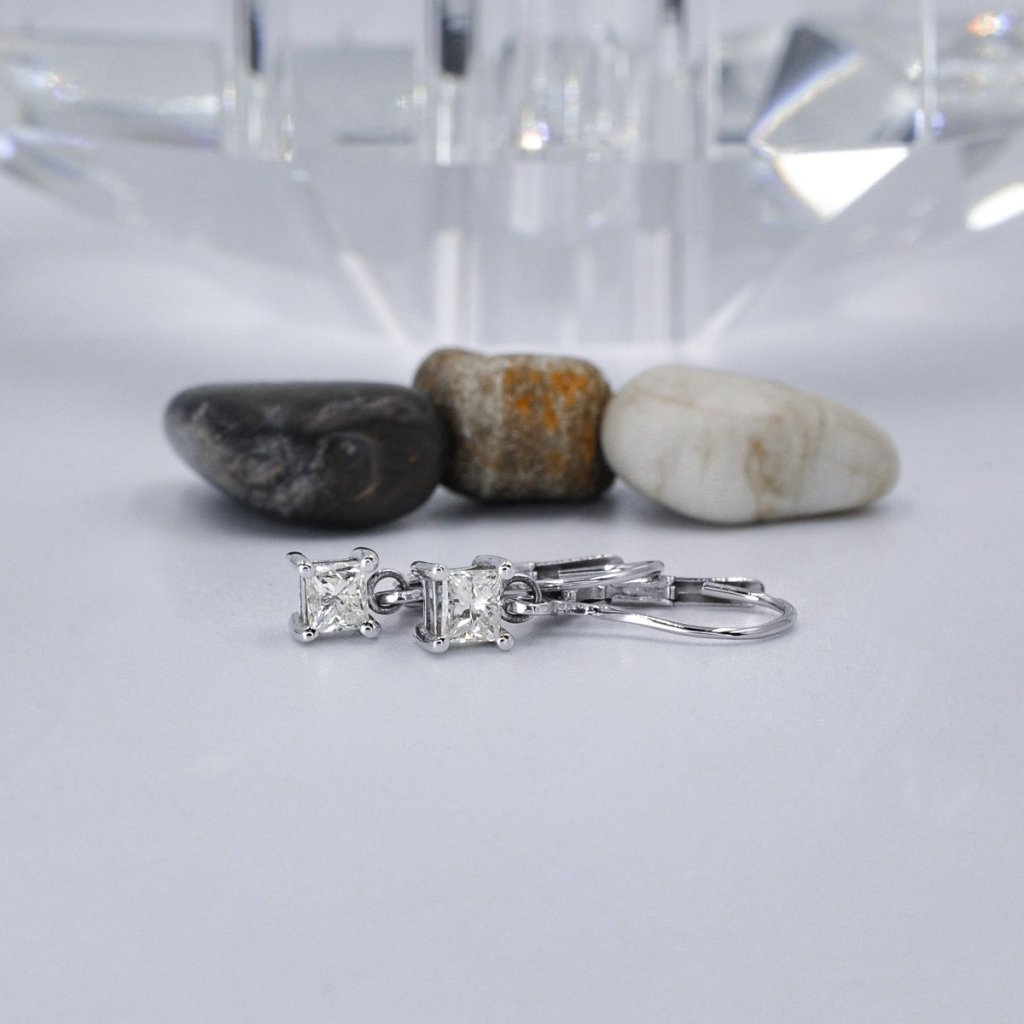 Affordable 0.50CT Princess Cut Diamond Stud Earrings in 18KT White Gold - Primestyle.com
