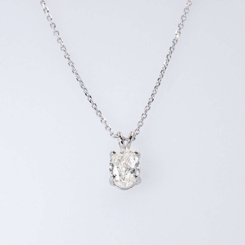 Affordable 1.50CT Oval Cut Diamond Solitaire Pendant in 14KT White Gold - Primestyle.com