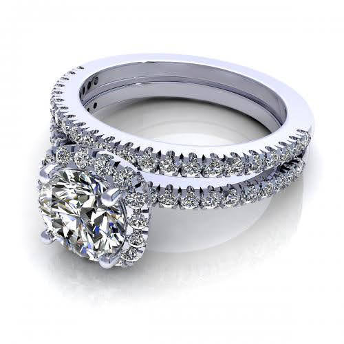 Authentic 1.00CT Round Cut Diamond Bridal Set in Platinum - Primestyle.com