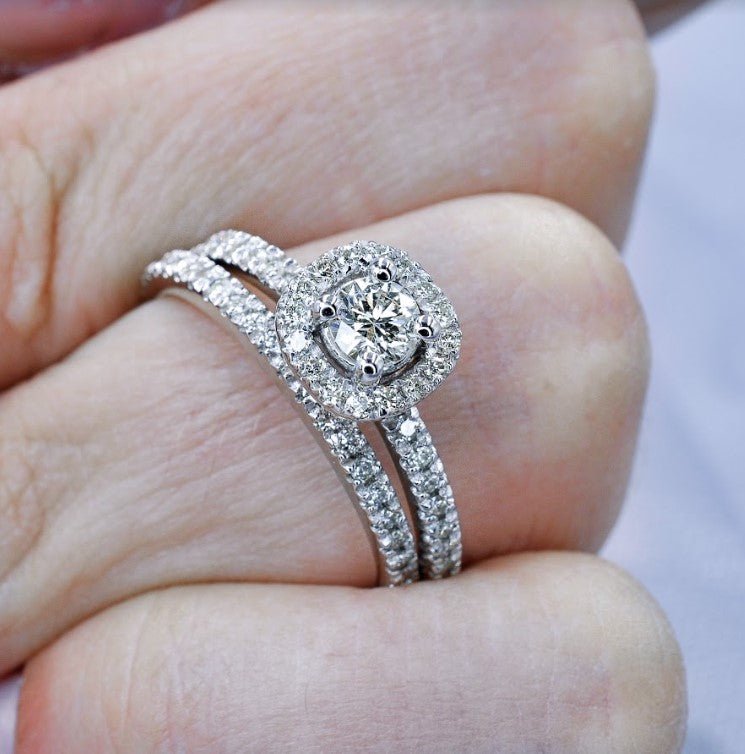 Authentic 1.00CT Round Cut Diamond Bridal Set in Platinum - Primestyle.com