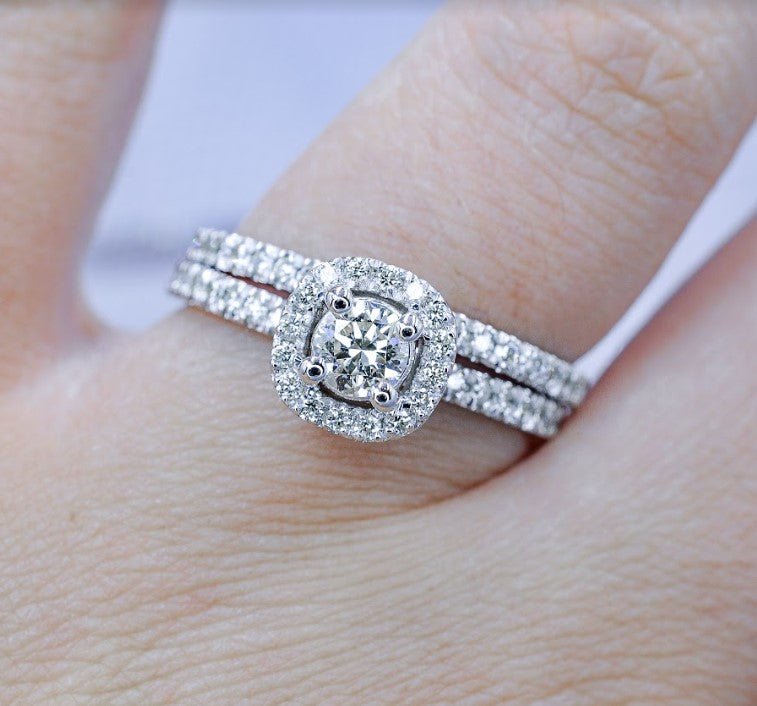 Authentic 1.00CT Round Cut Diamond Bridal Set in Platinum - Primestyle.com