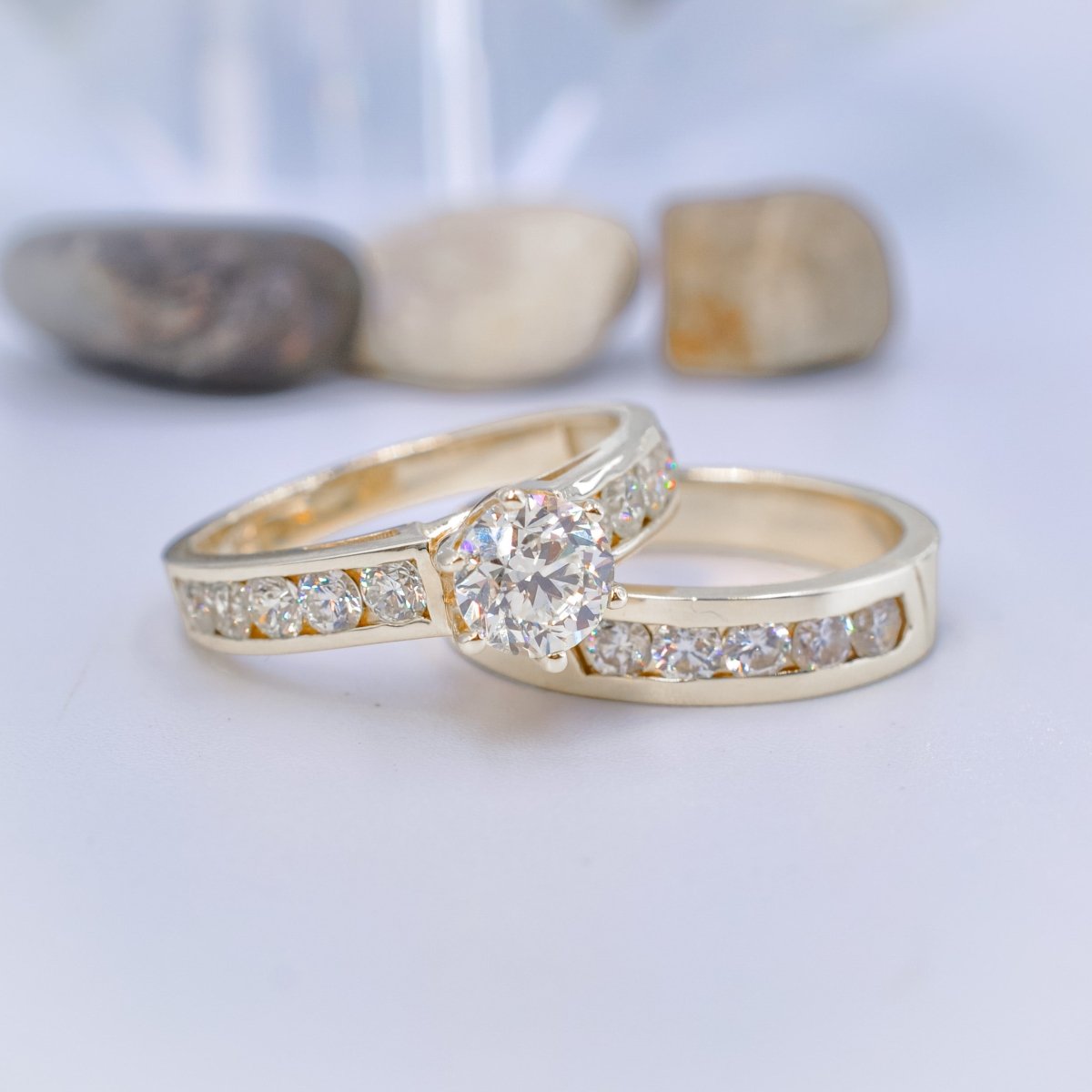 Authentic 2.00 CT Diamond Bridal Set in 14 KT Yellow Gold