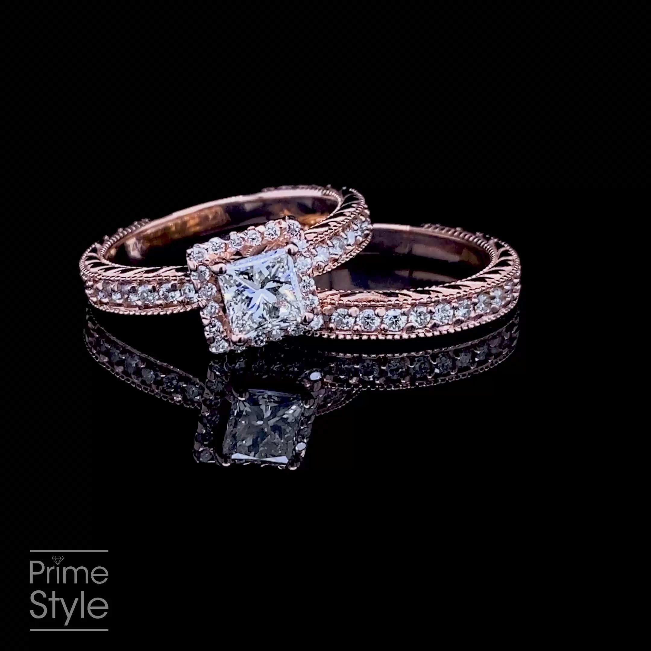 Prestige 1.83CT Princess and Round Cut Diamond Bridal Set in 14KT Rose Gold - Bridal Set