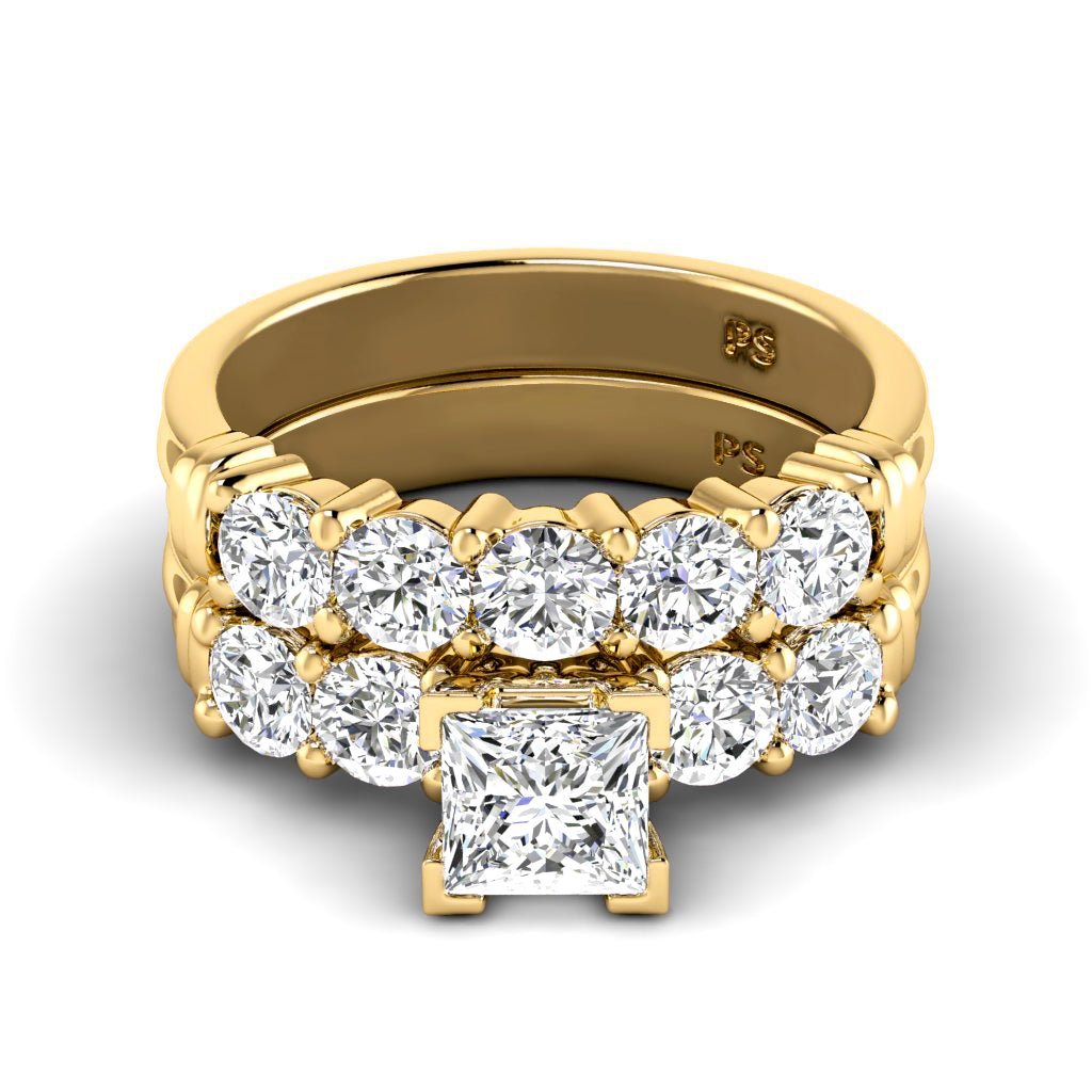 Bargain 2.00CT Princess and Round cut Diamond Bridal Set in 14KT Yellow Gold